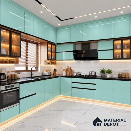 LM 21048 Cyan High Gloss Finish 8 ft x 4 ft Decorative Laminate - 1 mm | Suitable for Living Room, Kitchen, Office