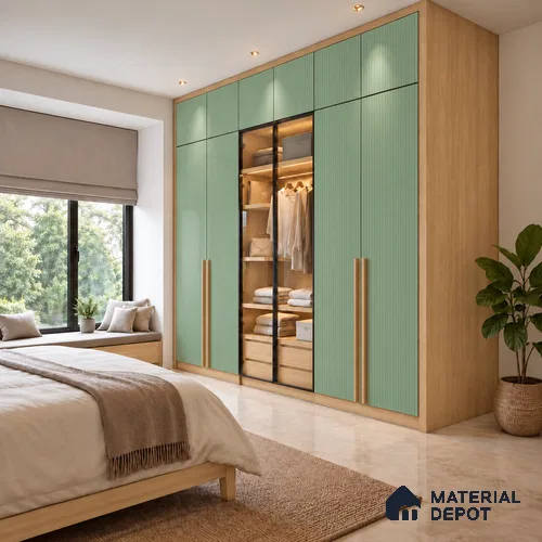 Fluted Solid Color Look LM 21066 C Mint Flute High Gloss Finish 8 ft x 4 ft Decorative Laminate - 1 mm | Suitable for TV Unit, Wardrobe, Kitchen Cabinets