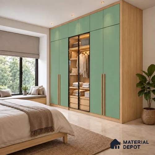 Fluted Solid Color Look LM 21066 E Mint Bamboo Texture Finish 8 ft x 4 ft Decorative Laminate - 1 mm | Suitable for TV Unit, Wardrobe, Kitchen Cabinets