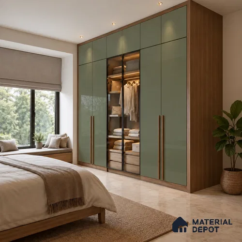 LM 21066 H Olive Green Solid Color Glossy Finish 8 ft x 4 ft Decorative Laminate - 1 mm | Suitable for Living Room, Kitchen, Office