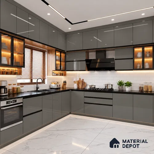 LM 21049 Steel High Gloss Finish 8 ft x 4 ft Decorative Laminate - 1 mm | Suitable for Living Room, Kitchen, Office