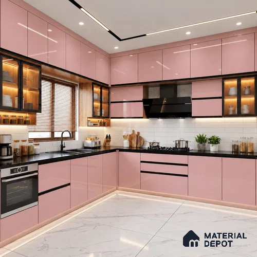 LM 21046 Dusty Rose Pink High Gloss Finish 8 ft x 4 ft Decorative Laminate - 1 mm | Suitable for Living Room, Kitchen, Office