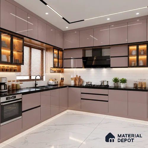 LM 21057 Mauve Brown Mirage High Gloss Finish 8 ft x 4 ft Decorative Laminate - 1 mm | Suitable for Living Room, Kitchen, Office