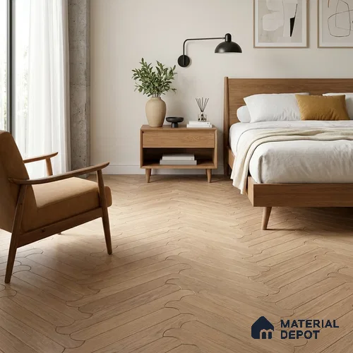 Modular Patterned Biscuit Oak Engineered Wood Floor | EF 00077 | 36 x 5 inch (910x120 mm) - 14 mm | 2 mm European Oak Top Wear Layer | Suitable For Living Room, Bedroom | Silanblok SM Adhesive Glue Down Installation