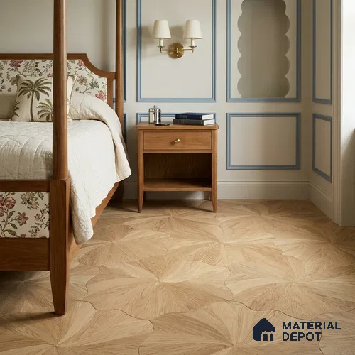Modular Patterned Blooming Oak Engineered Wood Floor | EF 00073 |  24 x 24 inch (600x600 mm) - 14 mm | 2 mm European Oak Top Wear Layer | Suitable For Living Room, Bedroom | Silanblok SM Adhesive Glue Down Installation