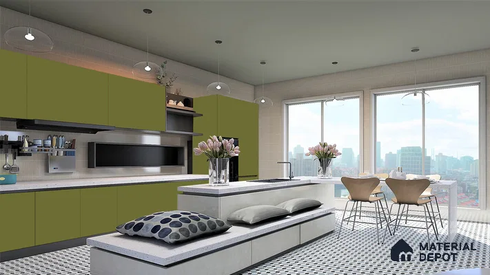 Green Solid Colors Look Crystal 1143 8 ft x 4 ft High Gloss Finish Decorative Laminate - 1.25 mm  | Suitable for Living Room, Kitchen, Office