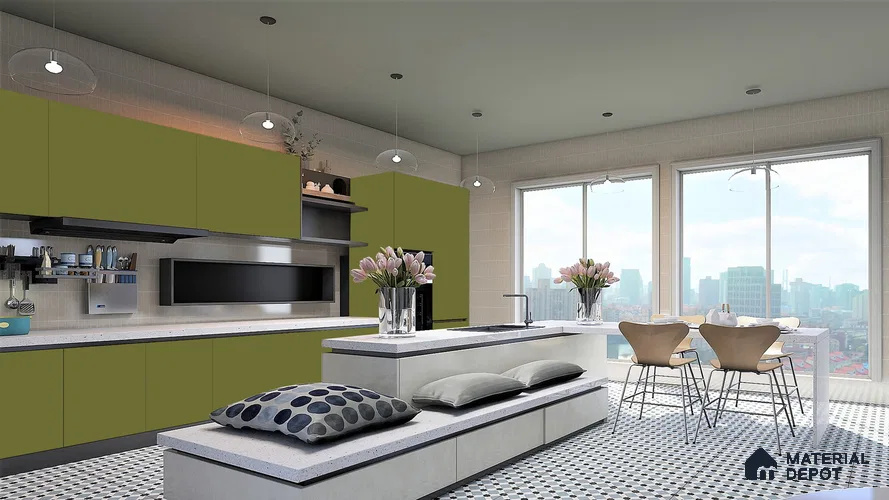 Green Solid Colors Look Crystal 1143 8 ft x 4 ft High Gloss Finish Decorative Laminate - 1.25 mm | Suitable for Living Room, Kitchen, Office
