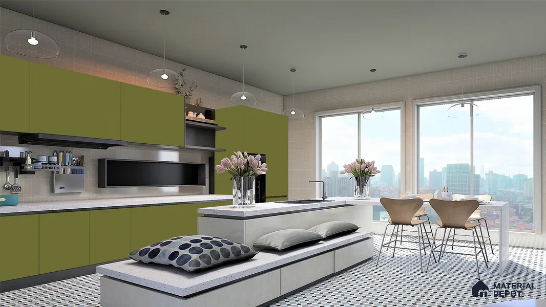 Green Solid Colors Look Crystal 1143 8 ft x 4 ft High Gloss Finish Decorative Laminate - 1.25 mm  | Suitable for Living Room, Kitchen, Office