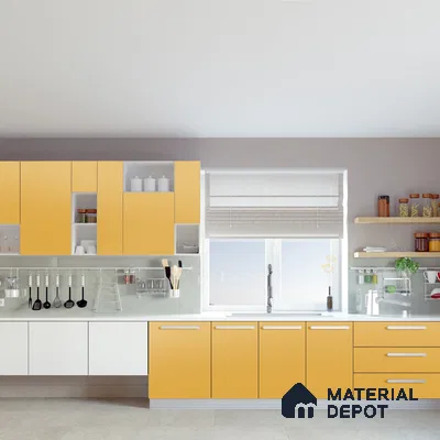Yellow Solid Colors Look Crystal 1171 8 ft x 4 ft High Gloss Finish Decorative Laminate - 1.25 mm | Suitable for Living Room, Kitchen, Office