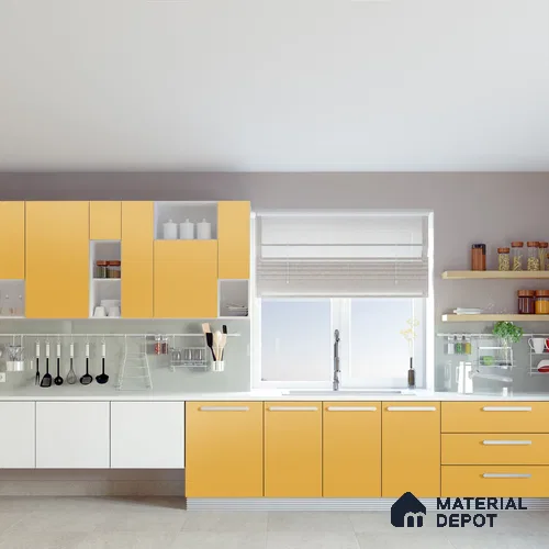 Yellow Solid Colors Look Crystal 1171 8 ft x 4 ft High Gloss Finish Decorative Laminate - 1.25 mm | Suitable for Living Room, Kitchen, Office