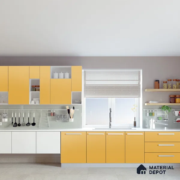 Yellow Solid Colors Look Crystal 1171 8 ft x 4 ft High Gloss Finish Decorative Laminate - 1.25 mm | Suitable for Living Room, Kitchen, Office