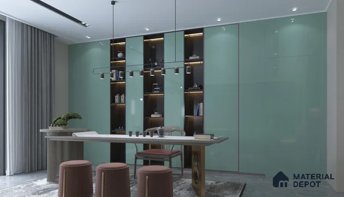 Green Solid Colors Look Crystal 1174 8 ft x 4 ft High Gloss Finish Decorative Laminate - 1.25 mm  | Suitable for Living Room, Kitchen, Office