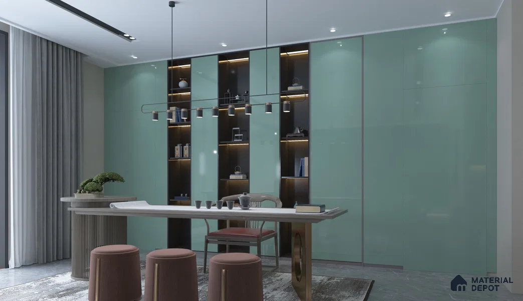 Green Solid Colors Look Crystal 1174 8 ft x 4 ft High Gloss Finish Decorative Laminate - 1.25 mm  | Suitable for Living Room, Kitchen, Office
