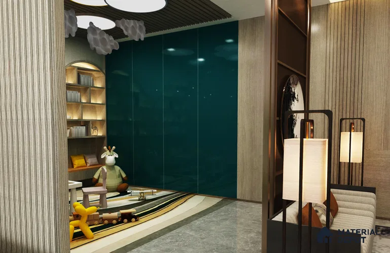 Blue Solid Colors Look Crystal 1180 8 ft x 4 ft High Gloss Finish Decorative Laminate - 1.25 mm | Suitable for Living Room, Kitchen, Office