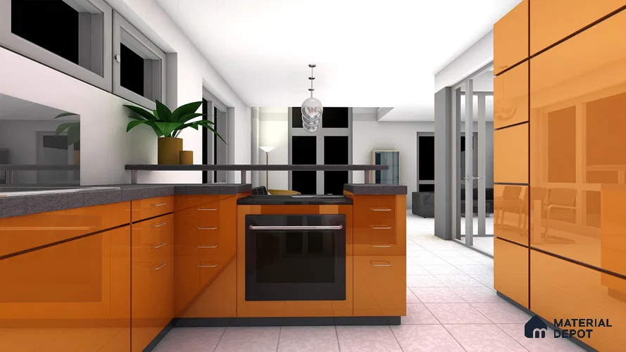 Orange Solid Colors Look Crystal 1190 8 ft x 4 ft High Gloss Finish Decorative Laminate - 1.25 mm | Suitable for Living Room, Kitchen, Office