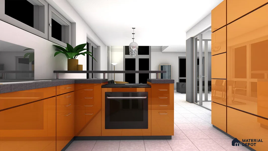 Orange Solid Colors Look Crystal 1190 8 ft x 4 ft High Gloss Finish Decorative Laminate - 1.25 mm | Suitable for Living Room, Kitchen, Office