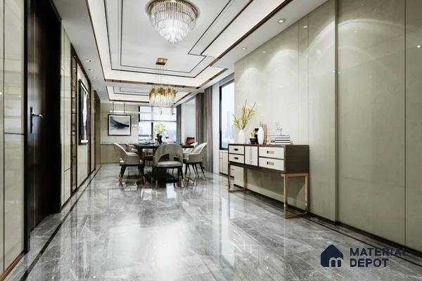 White Marble Look Crystal 1201 8 ft x 4 ft High Gloss Finish Decorative Laminate - 1.25 mm | Suitable for TV Unit, Wardrobe, Kitchen Cabinets