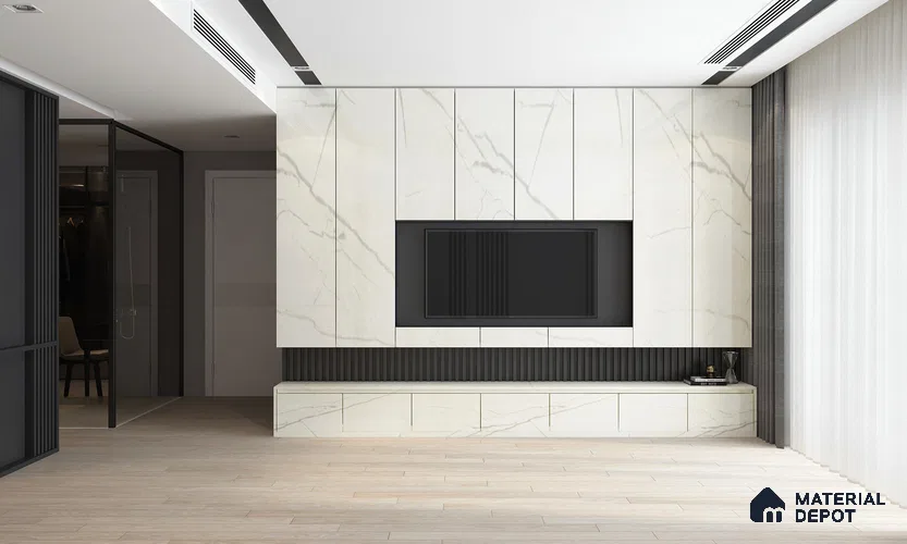 White Marble Look Crystal 1208 8 ft x 4 ft High Gloss Finish Decorative Laminate - 1.25 mm | Suitable for TV Unit, Wardrobe, Kitchen Cabinets