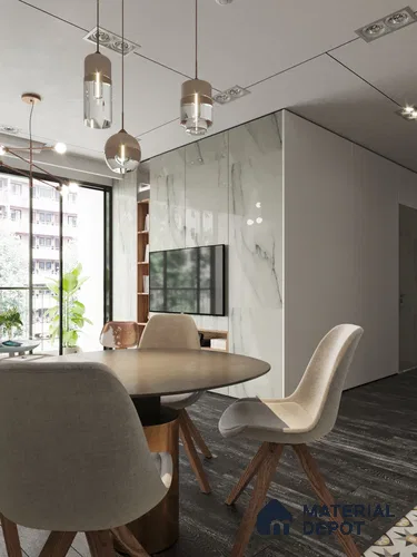 White Marble Look Crystal 1214 8 ft x 4 ft High Gloss Finish Decorative Laminate - 1.25 mm | Suitable for TV Unit, Wardrobe, Kitchen Cabinets