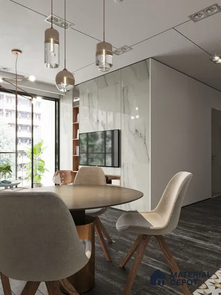 White Marble Look Crystal 1214 8 ft x 4 ft High Gloss Finish Decorative Laminate - 1.25 mm | Suitable for TV Unit, Wardrobe, Kitchen Cabinets