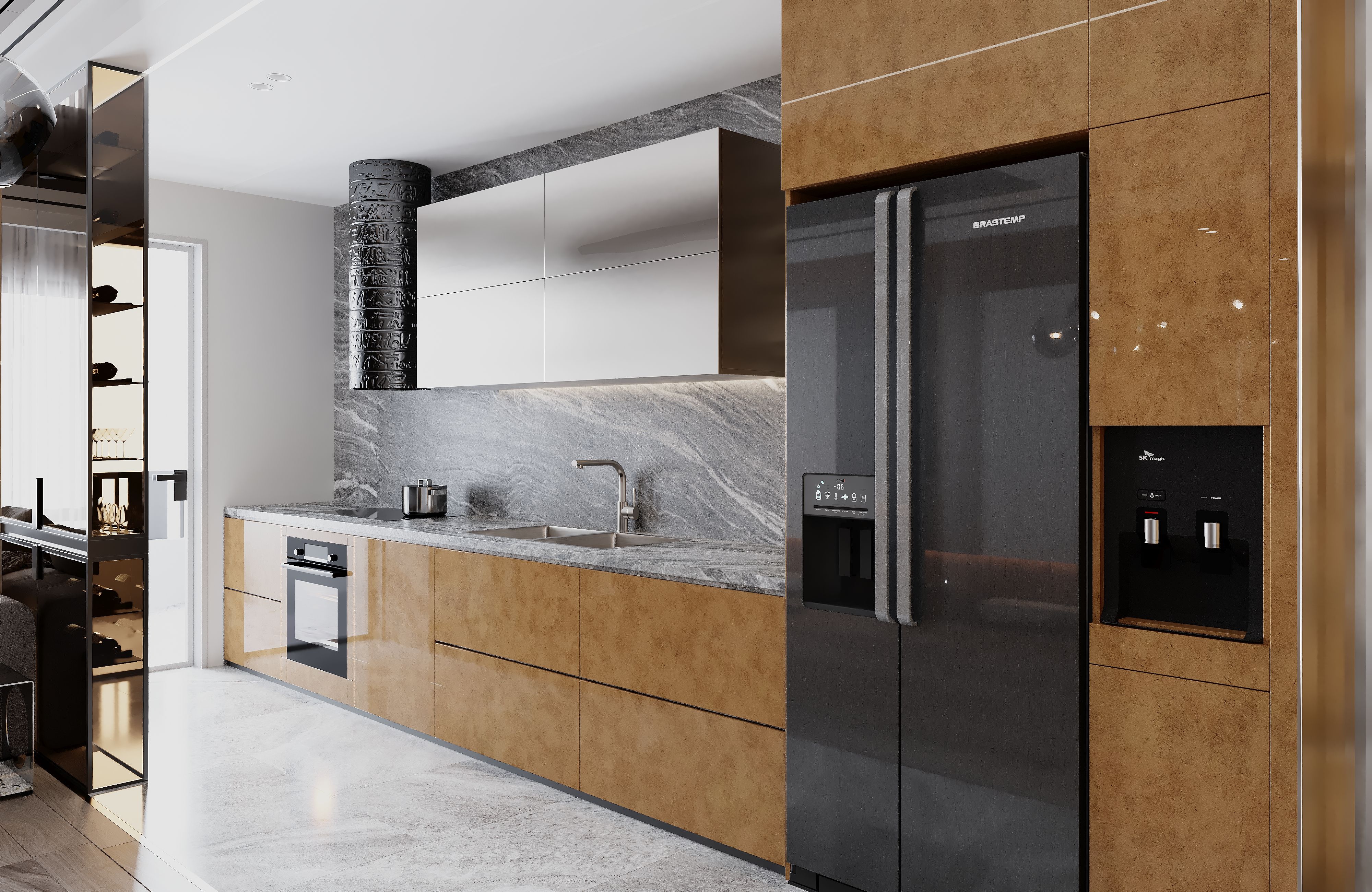 Brown Marble Look Crystal 1237 8 ft x 4 ft High Gloss Finish Decorative Laminate - 1.25 mm | Suitable for TV Unit, Wardrobe, Kitchen Cabinets