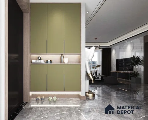 Olive Green Fluted Solid Color Crystal Z+ AM 1183 8 ft x 4 ft Texture Finish Decorative Laminate - 1.25 mm | Suitable for TV Unit,Wardrobe, Kitchen Cabinets