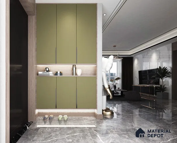Olive Green Fluted Solid Color Crystal Z+ AM 1183 8 ft x 4 ft Texture Finish Decorative Laminate - 1.25 mm | Suitable for TV Unit,Wardrobe, Kitchen Cabinets