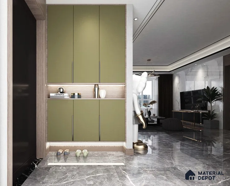 Olive Green Fluted Solid Color Crystal Z+ AM 1183 8 ft x 4 ft Texture Finish Decorative Laminate - 1.25 mm | Suitable for TV Unit,Wardrobe, Kitchen Cabinets