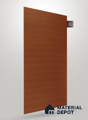 Warm Chestnut Brown Fluted Solid Color CRYSTAL Z+ GW 1293 8 ft x 4 ft Texture Finish Decorative Laminate - 1.25 mm | Suitable for TV Unit,Wardrobe, Kitchen Cabinets