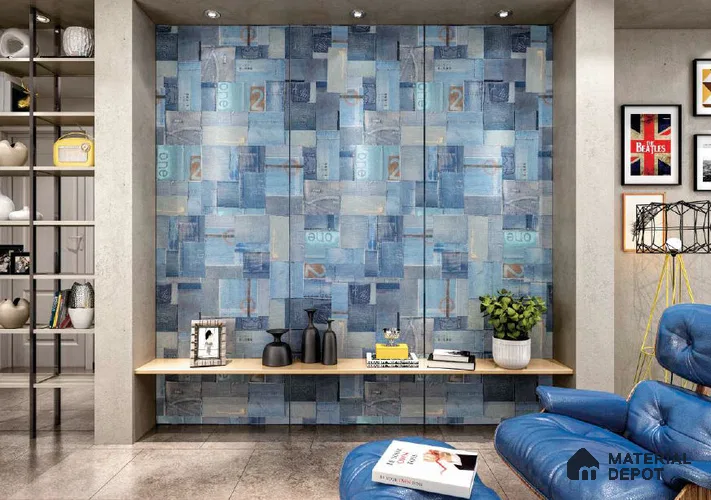 Blue Digital Look HD 7012 8 ft x 4 ft Texture Finish Decorative Laminate - 1.25 mm | Suitable for TV Unit, Wardrobe, Kitchen Cabinets