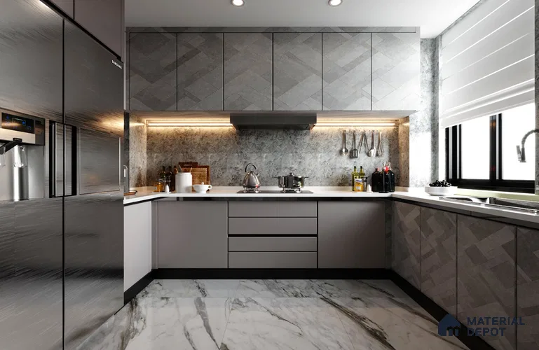Grey Marble Look HD 7034 8 ft x 4 ft Texture Finish Decorative Laminate - 1.25 mm | Suitable for TV Unit, Wardrobe, Kitchen Cabinets