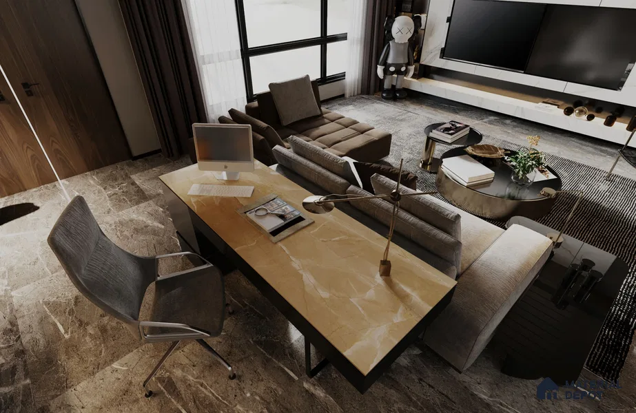 Brown Marble Look HD 7048 8 ft x 4 ft Texture Finish Decorative Laminate - 1.25 mm | Suitable for TV Unit, Wardrobe, Kitchen Cabinets