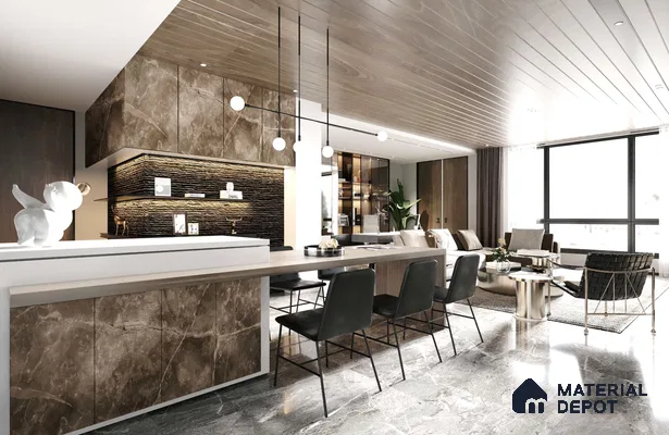 Brown Marble Look HD 7049 8 ft x 4 ft Texture Finish Decorative Laminate - 1.25 mm | Suitable for TV Unit, Wardrobe, Kitchen Cabinets