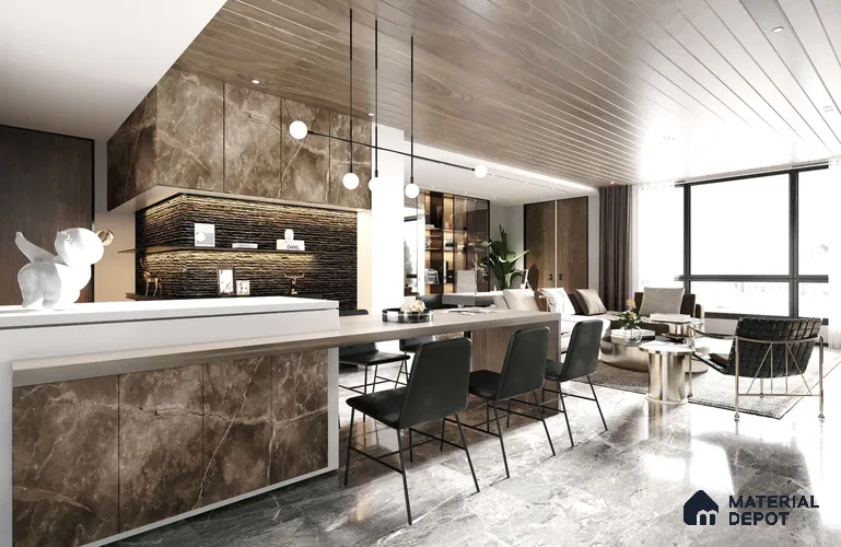 Brown Marble Look HD 7049 8 ft x 4 ft Texture Finish Decorative Laminate - 1.25 mm | Suitable for TV Unit, Wardrobe, Kitchen Cabinets