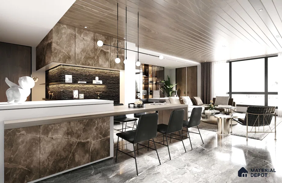 Brown Marble Look HD 7049 8 ft x 4 ft Texture Finish Decorative Laminate - 1.25 mm | Suitable for TV Unit, Wardrobe, Kitchen Cabinets