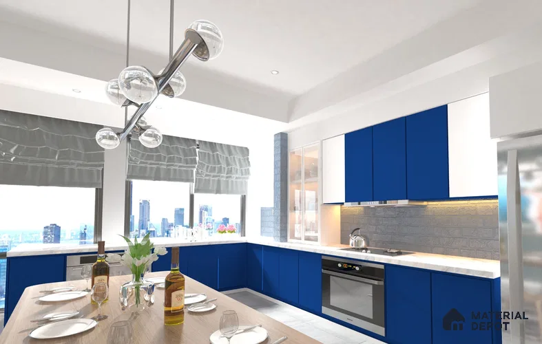 Blue Textured Solid Look LS 1116 Lush 8 ft x 4 ft Texture Finish Decorative Laminate - 1.25 mm | Suitable for TV Unit, Wardrobe, Kitchen Cabinets