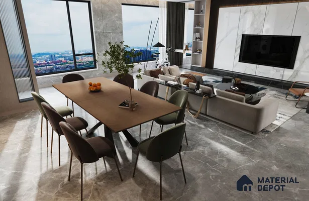 Grey Marble Look MT 1735 8 ft x 4 ft Texture Finish Decorative Laminate - 1.25 mm | Suitable for TV Unit, Wardrobe, Kitchen Cabinets