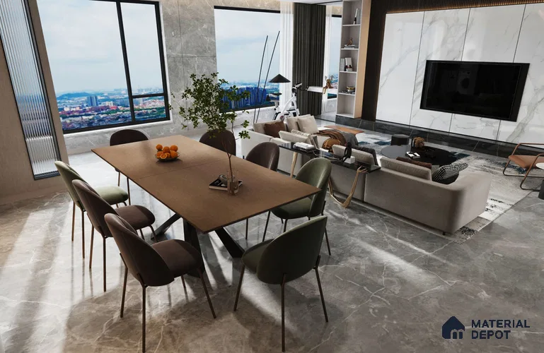 Grey Marble Look MT 1735 8 ft x 4 ft Texture Finish Decorative Laminate - 1.25 mm | Suitable for TV Unit, Wardrobe, Kitchen Cabinets