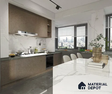 Grey Marble Look MT 1737 8 ft x 4 ft Texture Finish Decorative Laminate - 1.25 mm | Suitable for TV Unit, Wardrobe, Kitchen Cabinets