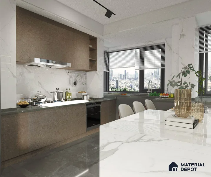 Grey Marble Look MT 1737 8 ft x 4 ft Texture Finish Decorative Laminate - 1.25 mm | Suitable for TV Unit, Wardrobe, Kitchen Cabinets