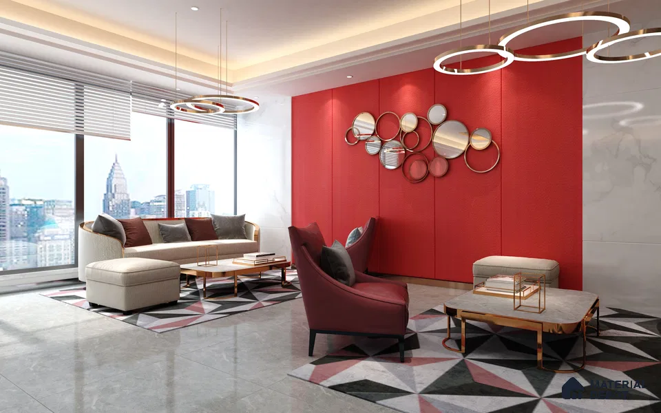 Red Leather Look NM-BL 8007 No Marks Buckskin Leather 8 ft x 4 ft Texture Finish Decorative Laminate - 1.25 mm | Suitable for TV Unit, Wardrobe, Kitchen Cabinets