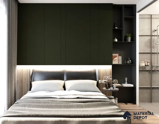Green Leather Look NM-BL 8012 No Marks Buckskin Leather 8 ft x 4 ft Texture Finish Decorative Laminate - 1.25 mm | Suitable for TV Unit, Wardrobe, Kitchen Cabinets