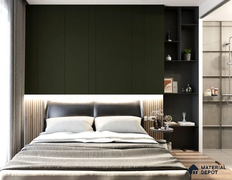 Green Leather Look NM-BL 8012 No Marks Buckskin Leather 8 ft x 4 ft Texture Finish Decorative Laminate - 1.25 mm | Suitable for TV Unit, Wardrobe, Kitchen Cabinets