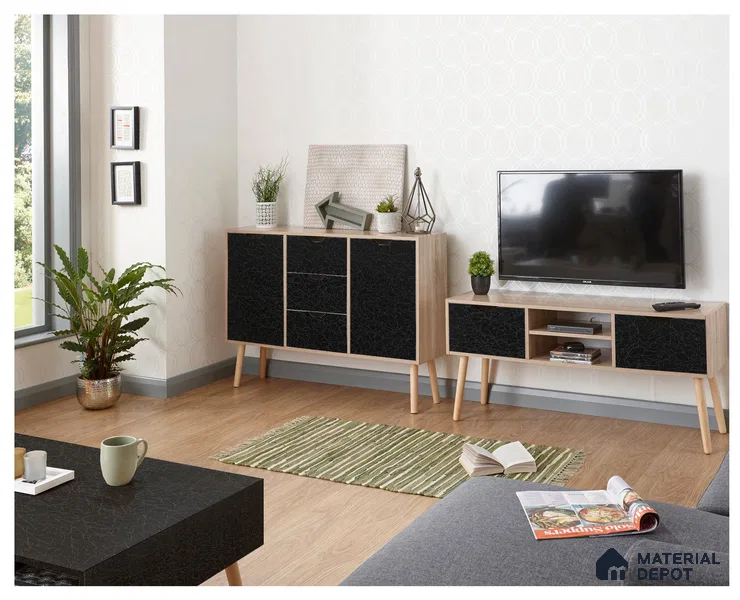 Black Marble Look PD 1106 Paradise 8 ft x 4 ft Texture Finish Decorative Laminate - 1.25 mm | Suitable for TV Unit, Wardrobe, Kitchen Cabinets