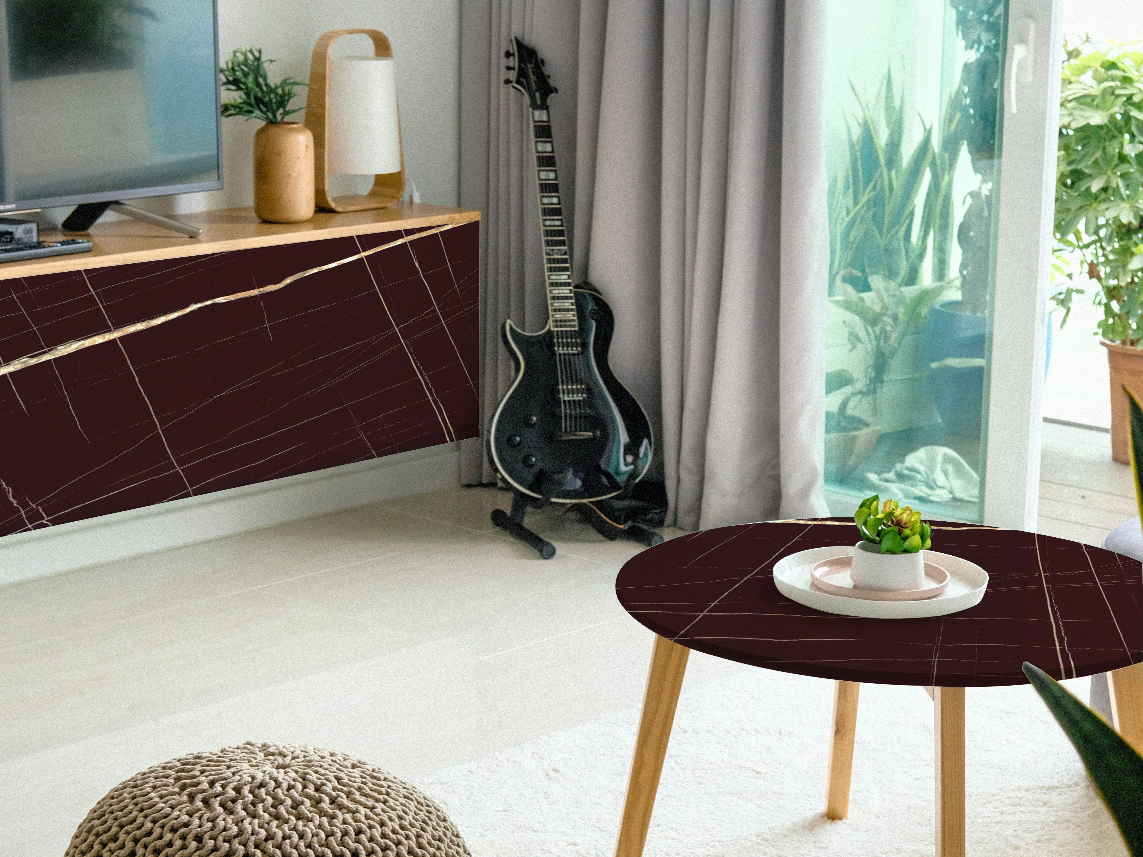 Brown Marble Look PU 1635 8 ft x 4 ft High Gloss Finish Decorative Laminate - 1.25 mm | Suitable for TV Unit, Wardrobe, Kitchen Cabinets