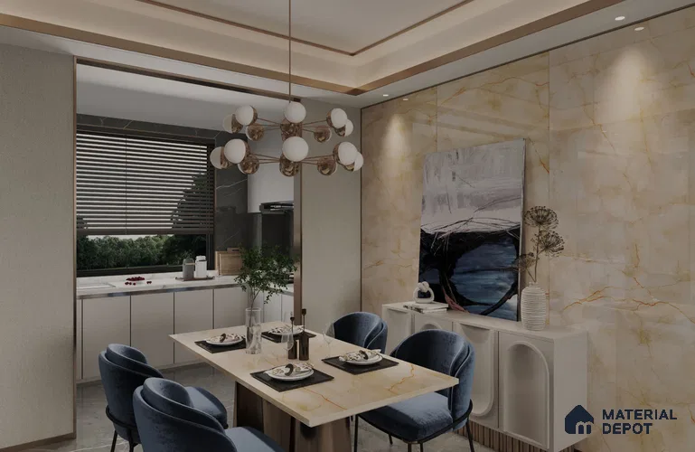 Beige Marble Look PU 1721 8 ft x 4 ft High Gloss Finish Decorative Laminate - 1.25 mm | Suitable for TV Unit, Wardrobe, Kitchen Cabinets