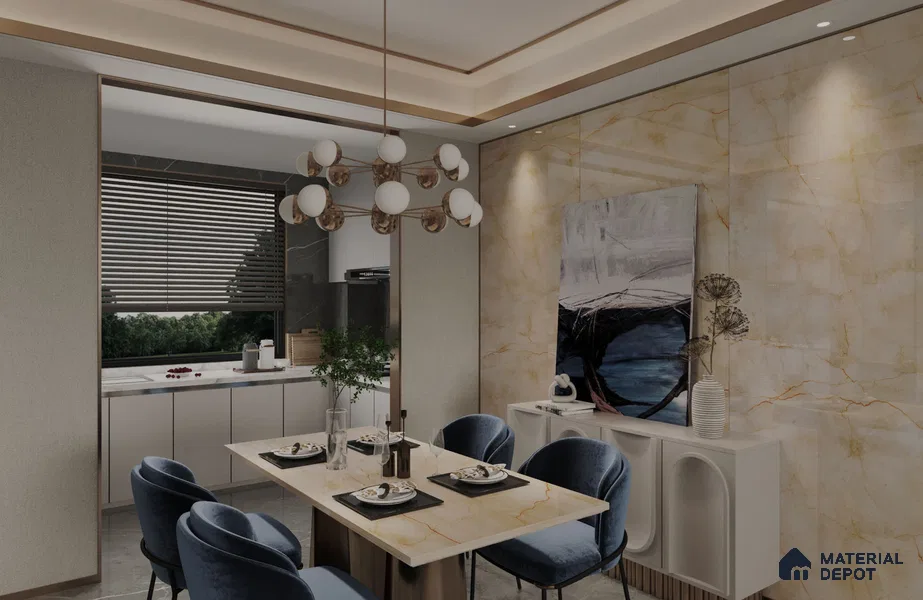 Beige Marble Look PU 1721 8 ft x 4 ft High Gloss Finish Decorative Laminate - 1.25 mm | Suitable for TV Unit, Wardrobe, Kitchen Cabinets