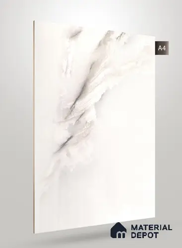 White Marble Look PU 1776 8 ft x 4 ft High Gloss Finish Decorative Laminate - 1.25 mm | Suitable for TV Unit, Wardrobe, Kitchen Cabinets