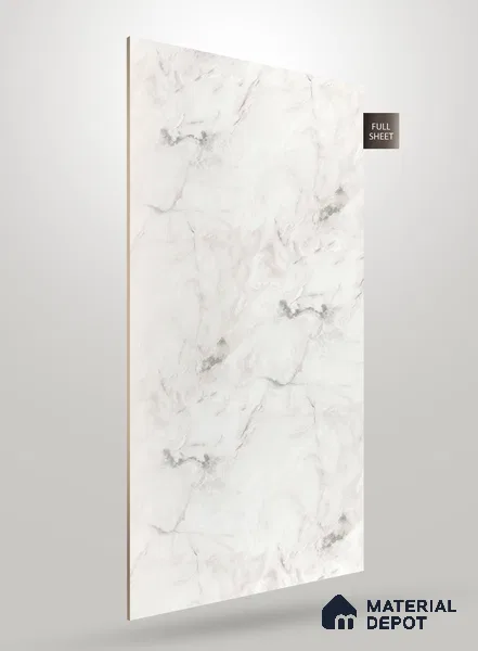 White Marble Look PU 1776 8 ft x 4 ft High Gloss Finish Decorative Laminate - 1.25 mm | Suitable for TV Unit, Wardrobe, Kitchen Cabinets
