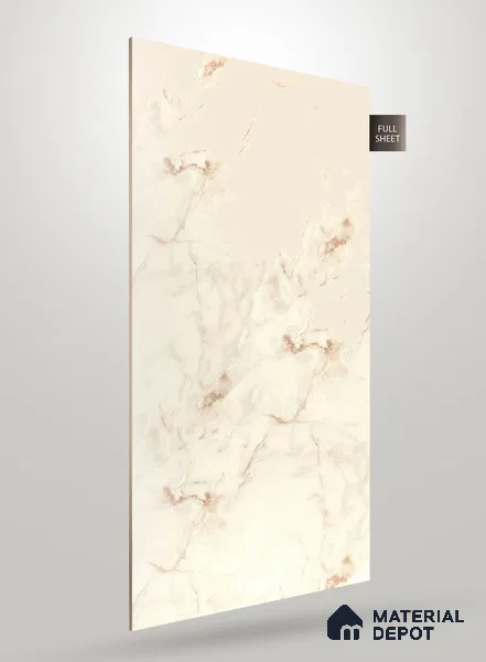 Beige Marble Look PU 1777 8 ft x 4 ft High Gloss Finish Decorative Laminate - 1.25 mm | Suitable for TV Unit, Wardrobe, Kitchen Cabinets